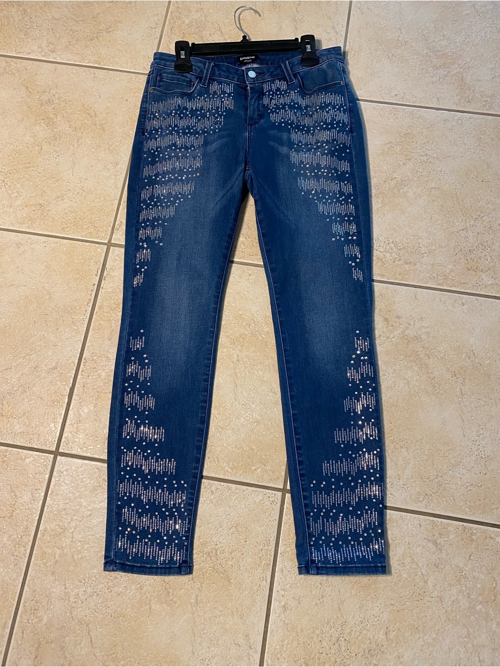 Bebe Stretchy Spandex Blue Full Rhinestone Embellished Jeans